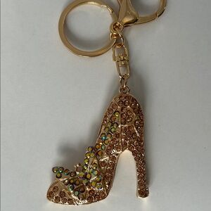 Gold Crystal Embellished High Heel Keychain
